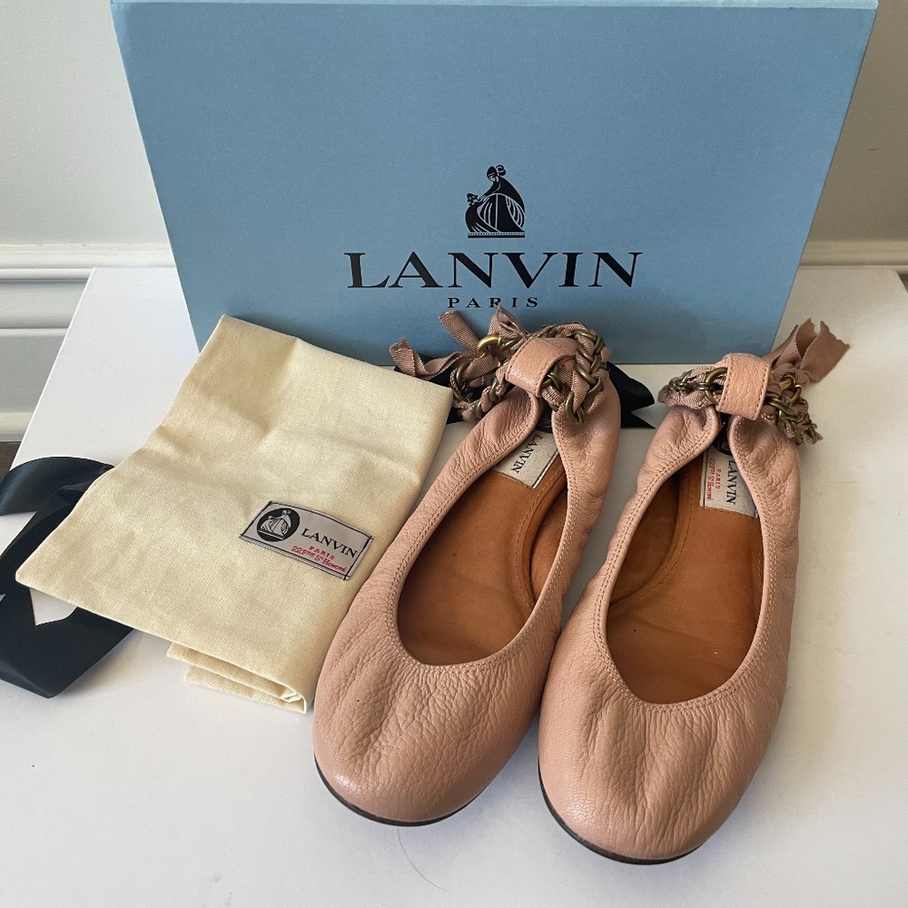 Lanvin  Pink Leather Chain Ankle Strap Ballerina